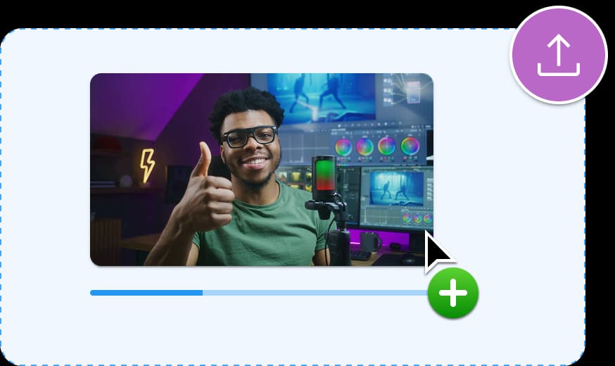 The video upload interface. The preview shows a smiling man in glasses looking at the camera.