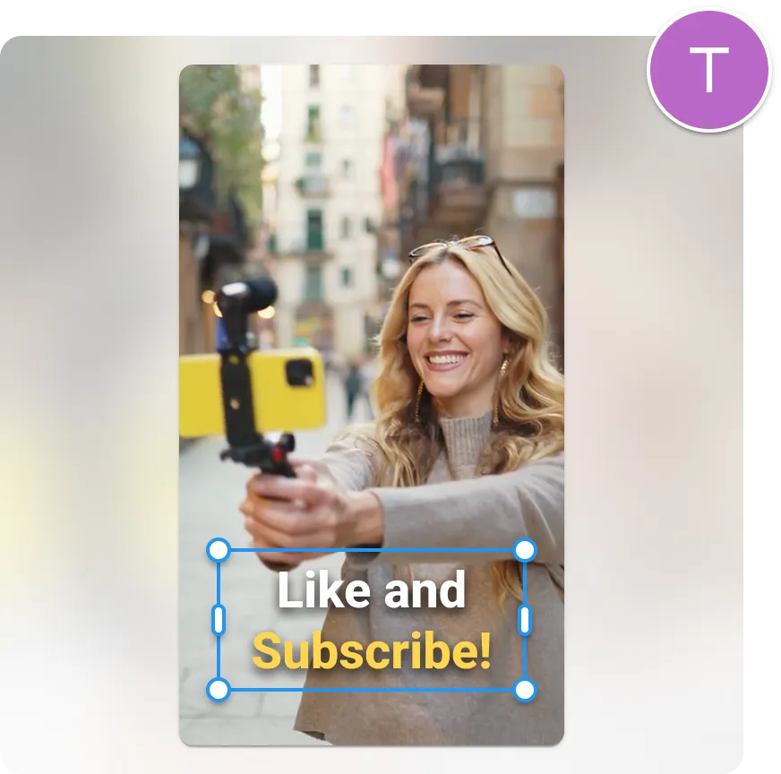 Illustrasjon av verktøy for tekst på video på nett. Forhåndsvisning viser en video med et lagt til tekstlag.