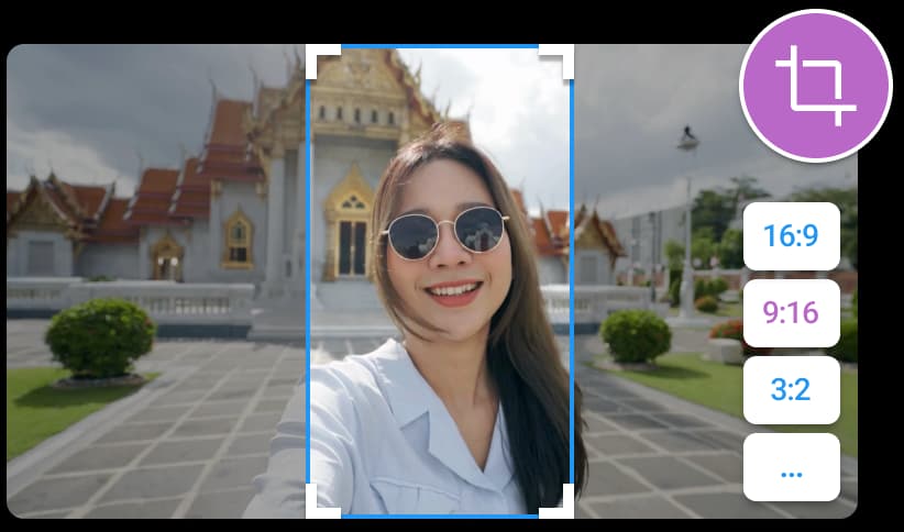 I-crop ang video tool na nag-crop ng video sa 9:16 aspect ratio. Ipinapakita sa preview ang babaeng nakangiti sa labas.